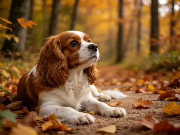 秋日林间可卡犬休憩场景