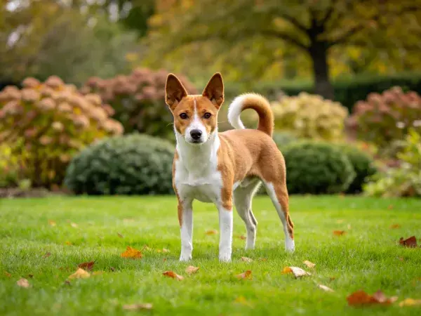巴仙吉犬于草坪上的站立姿态