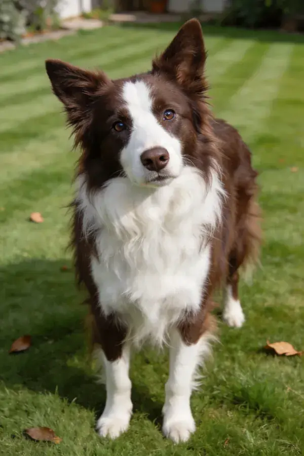 边境牧羊犬伫立在修剪整齐的草坪上