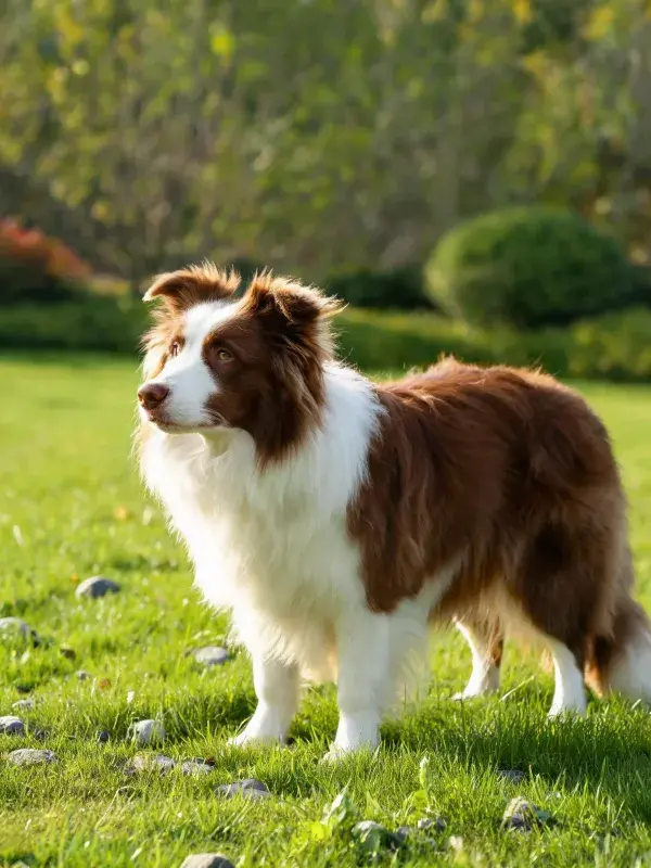 草地中警觉的边境牧羊犬