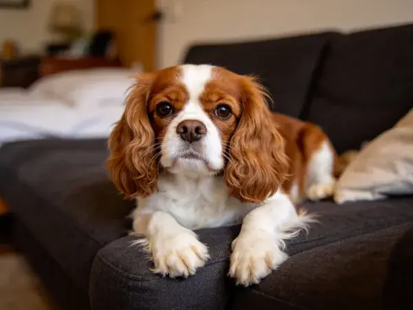 王查理王小猎犬在沙发上的姿态