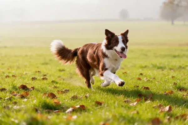 边境牧羊犬在草地奔跑瞬间