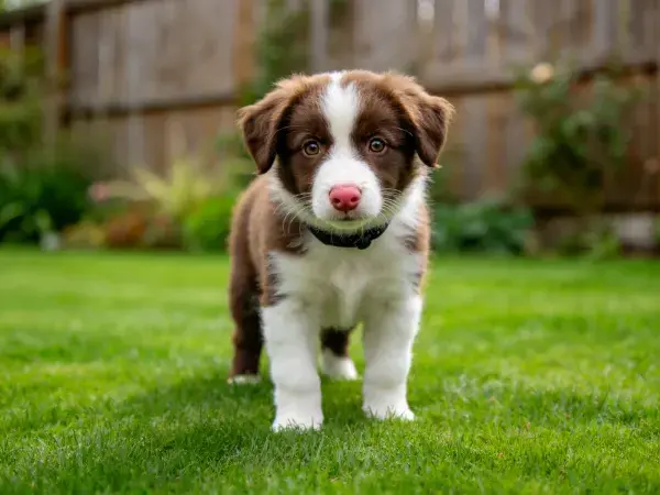 边境牧羊犬幼犬于花园草地场景