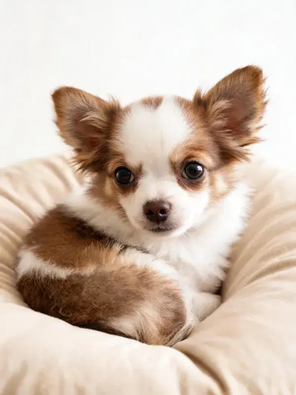 吉娃娃犬在软垫上休息