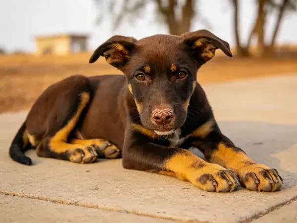 露天场地中短毛混种犬的特写镜头