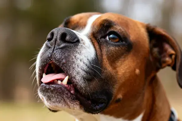 户外环境中的拳师犬特写