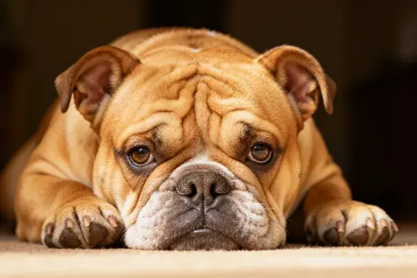静卧的英国斗牛犬特写镜头