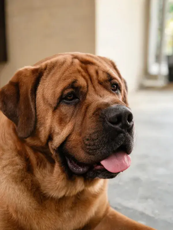 近景捕捉一只棕褐色獒犬