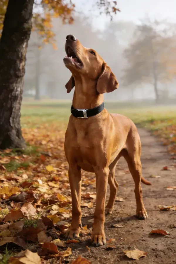 秋日小径上的罗德西亚脊背犬