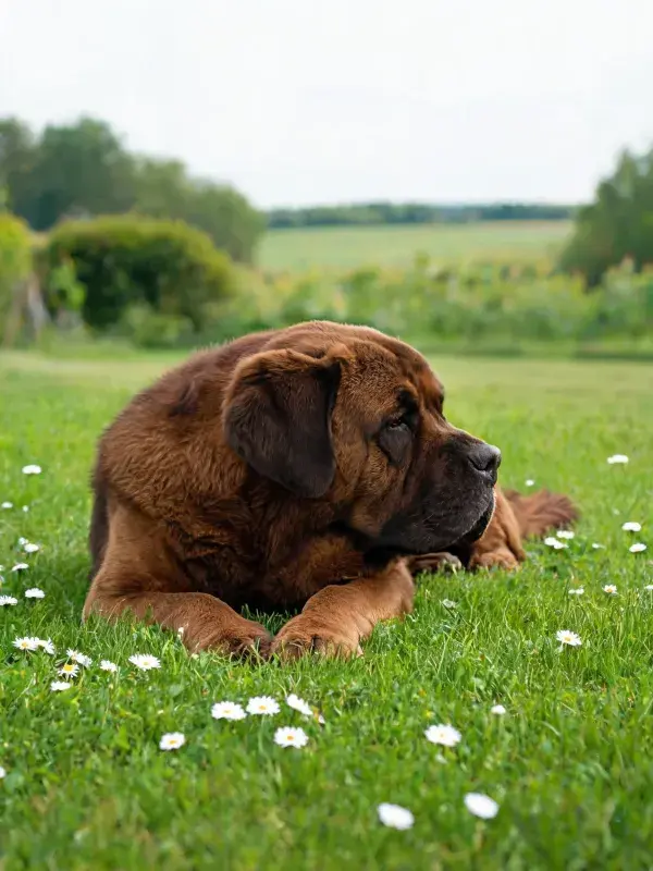 绿色草坪上的棕色马士提夫犬