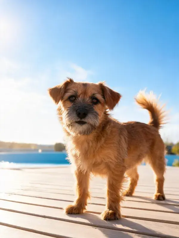 边境梗犬站立于木质平台