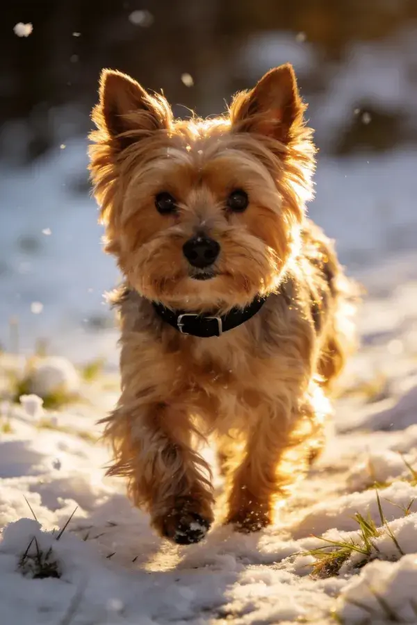 边境梗犬在雪地中奔跑的场景