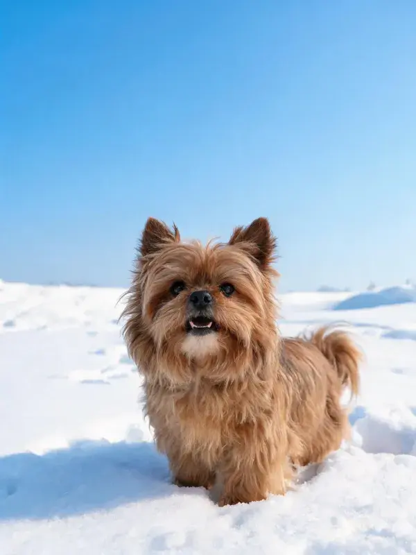雪地中诺福克梗的特写
