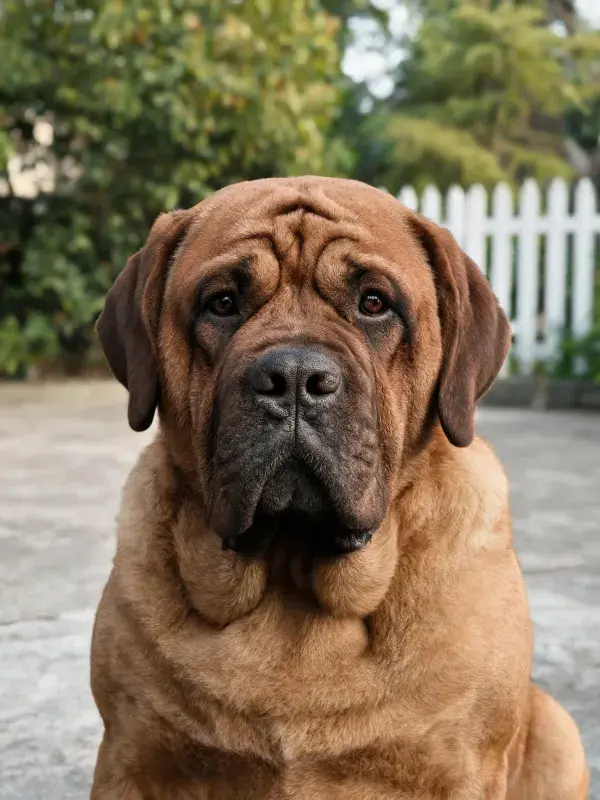 户外石板路上的西班牙獒犬特写
