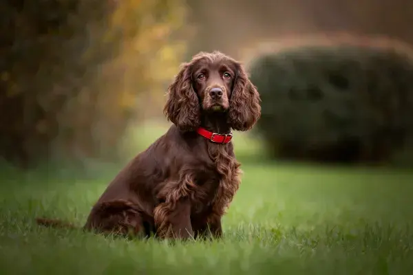 草地上的英国可卡犬特写