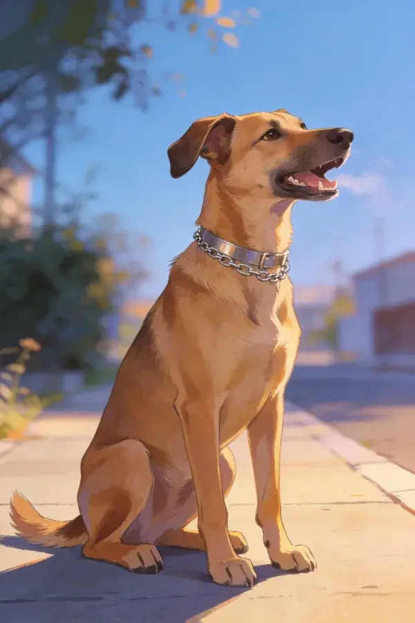人行道上的中型混种工作犬