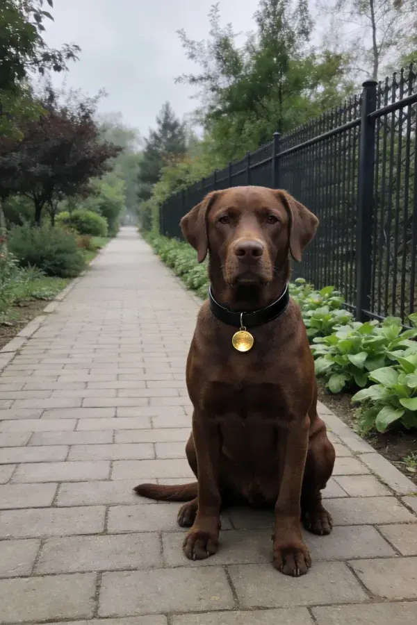 巧克力拉布拉多犬静坐步道