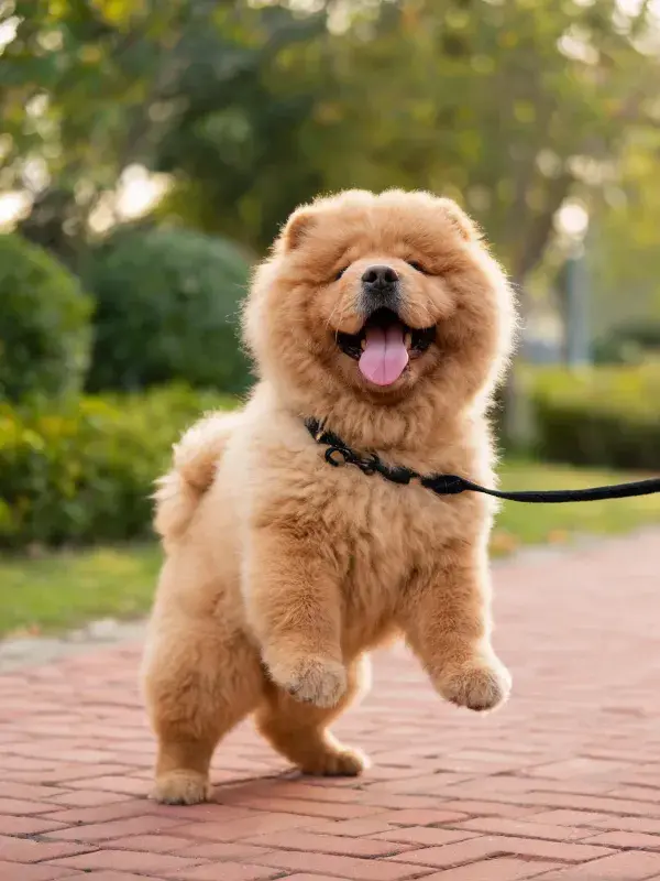松狮犬欢快行走的瞬间