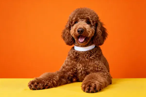 坐姿舒展的棕色贵宾犬