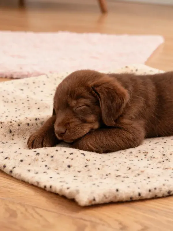 铺毯上的拉布拉多幼犬特写