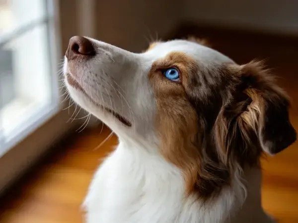 窗边凝望的边境牧羊犬特写