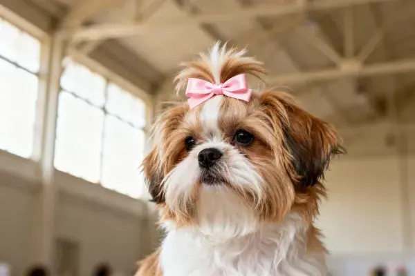 室内大厅中的西施犬特写镜头