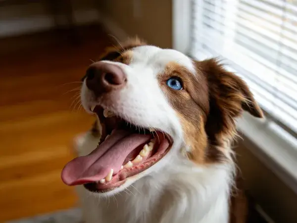 阳光下边境牧羊犬张嘴状态特写