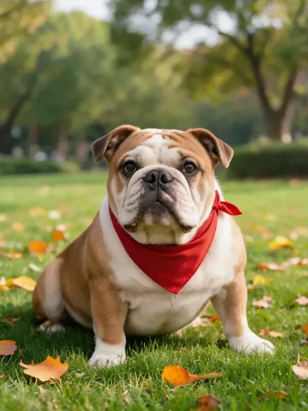 英国斗牛犬草地静坐展示