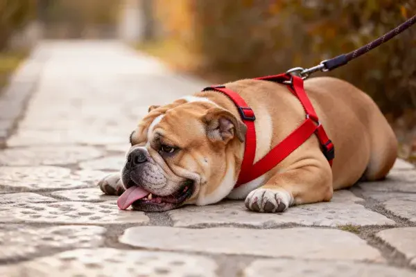 英国斗牛犬石板路上的姿态展示