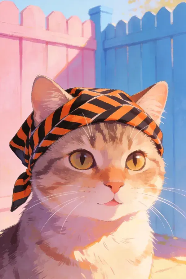 短毛家猫戴头巾的瞬间