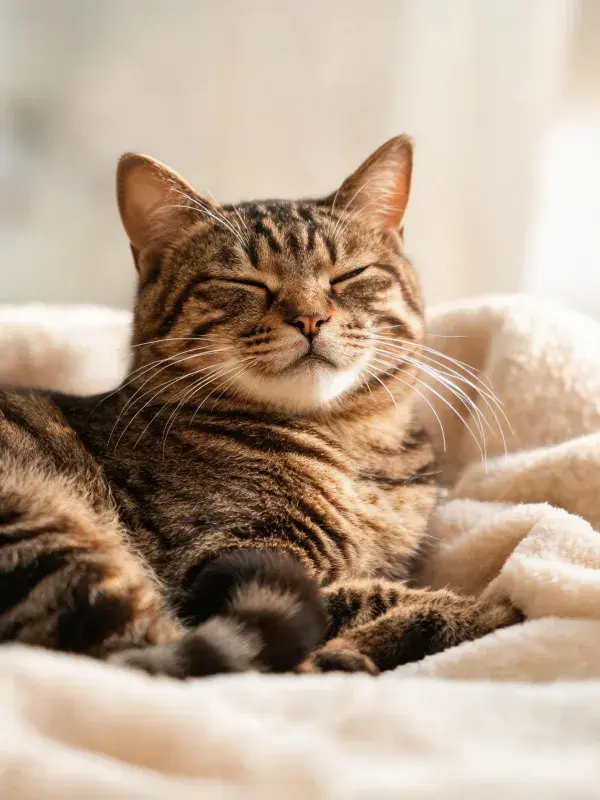 短毛虎斑猫慵懒躺卧质感特写