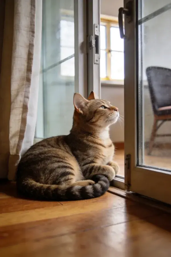 室内窗边短毛虎斑猫休憩场景