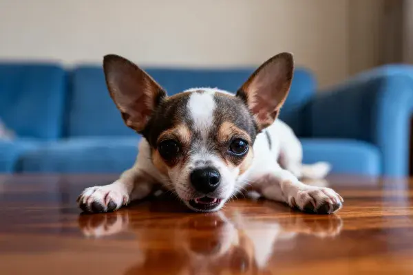 室内木质桌面的吉娃娃犬
