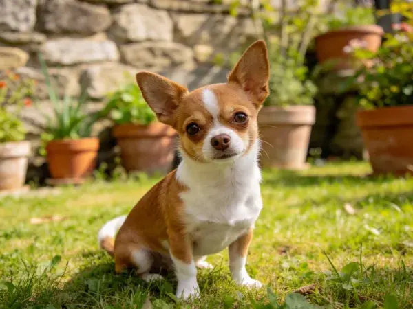 花园草地上的吉娃娃犬