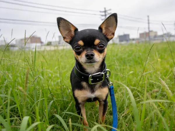 吉娃娃犬站立在草地中