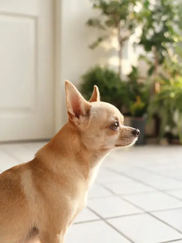 吉娃娃犬室内凝视瞬间
