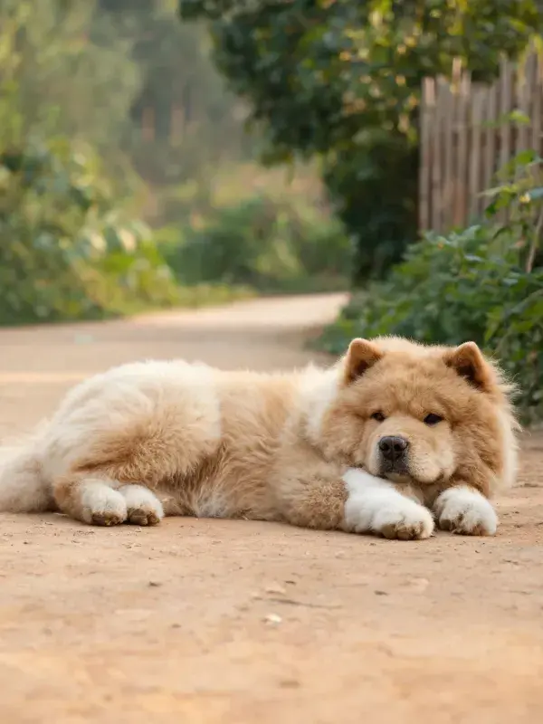 土路旁的獒犬休憩场景