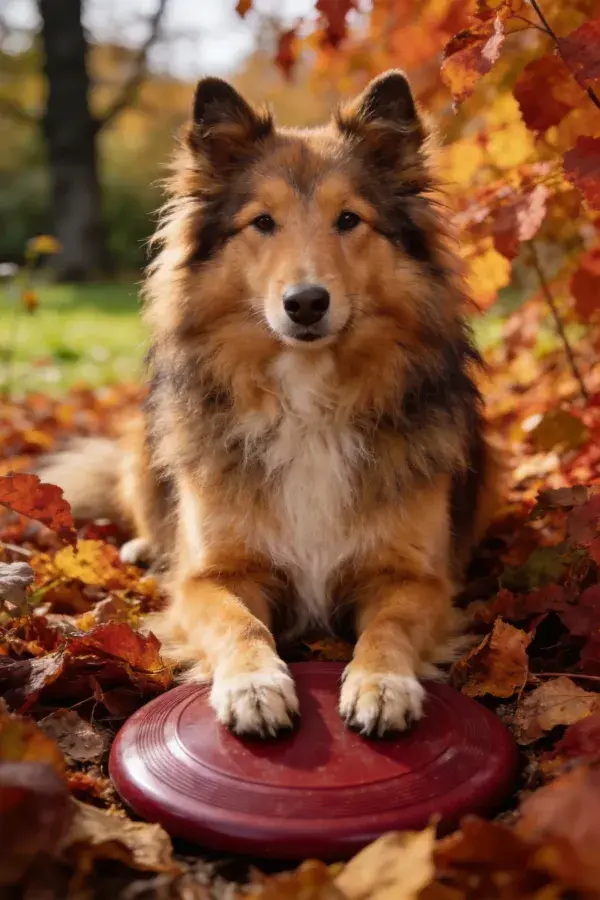 设得兰牧羊犬与秋季落叶场景