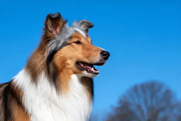 晴空下侧立设得兰牧羊犬