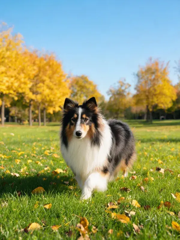 秋日公园中边境牧羊犬前行