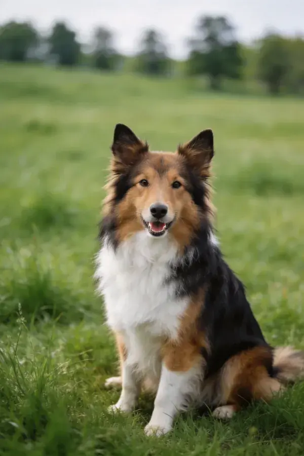 三色苏格兰牧羊犬草地特写
