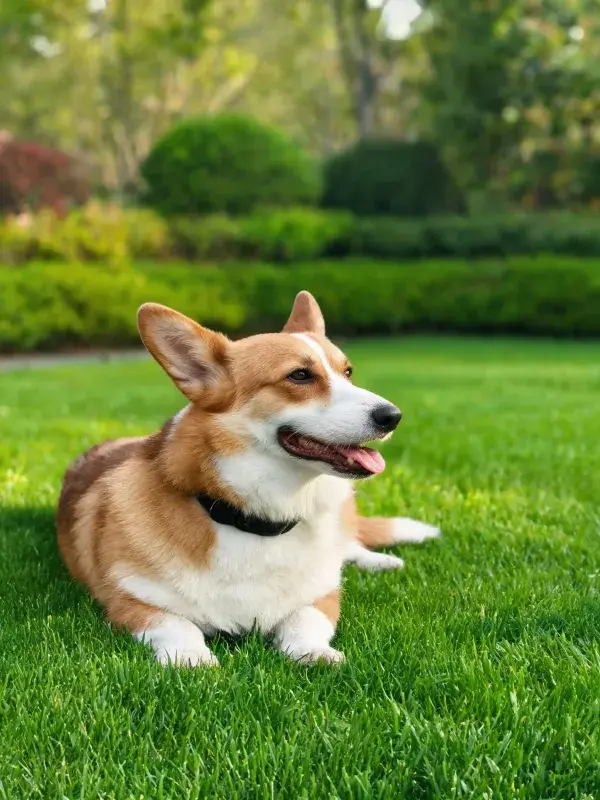 户外草坪上柯基犬的特写