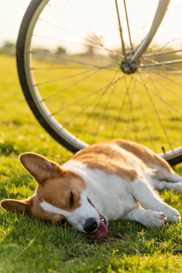 草地上的柯基犬休息场景