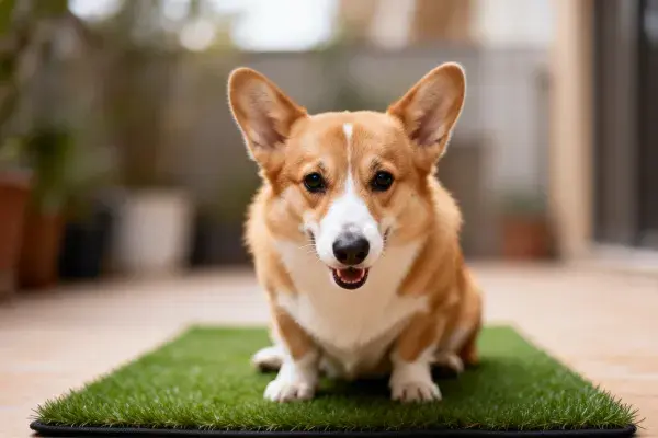 户外草地上坐着的柯基犬