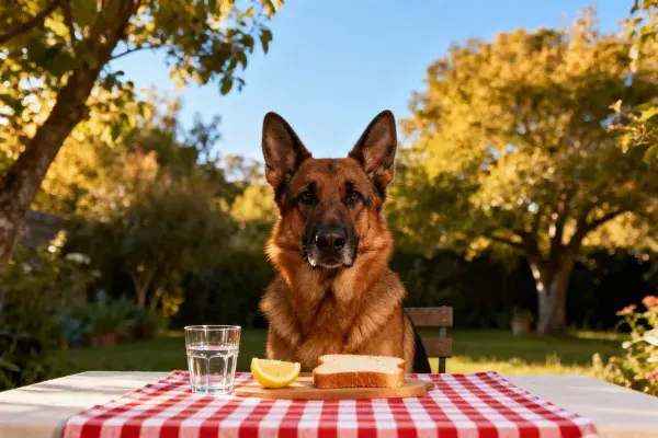 德国牧羊犬庭院用餐场景