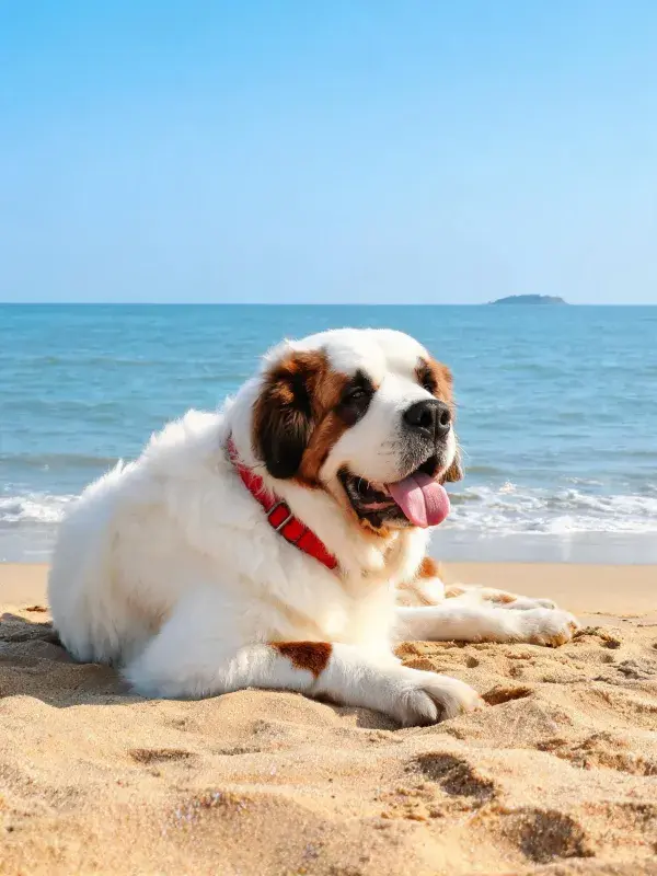 圣伯纳犬沙滩闲歇场景