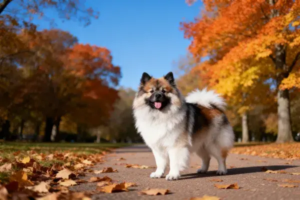 公园步道上的荷兰狮犬