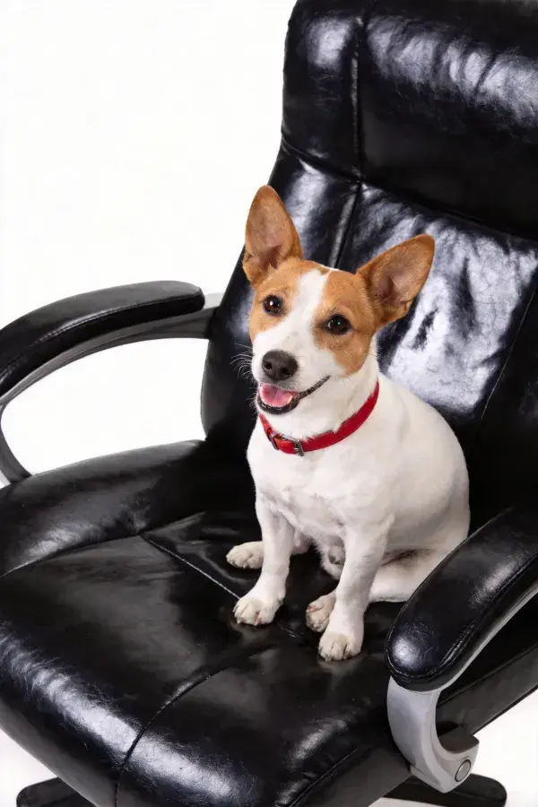 黑色办公椅上的杰克罗素梗犬