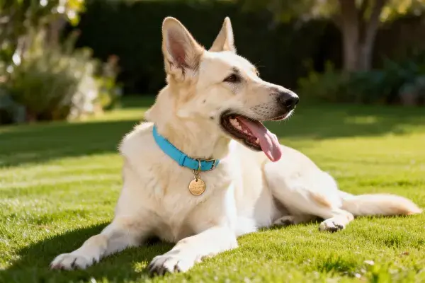 阳光草地上的德国牧羊犬休息场景