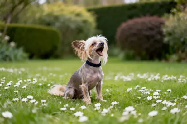 草地上的中国冠毛犬特写镜头